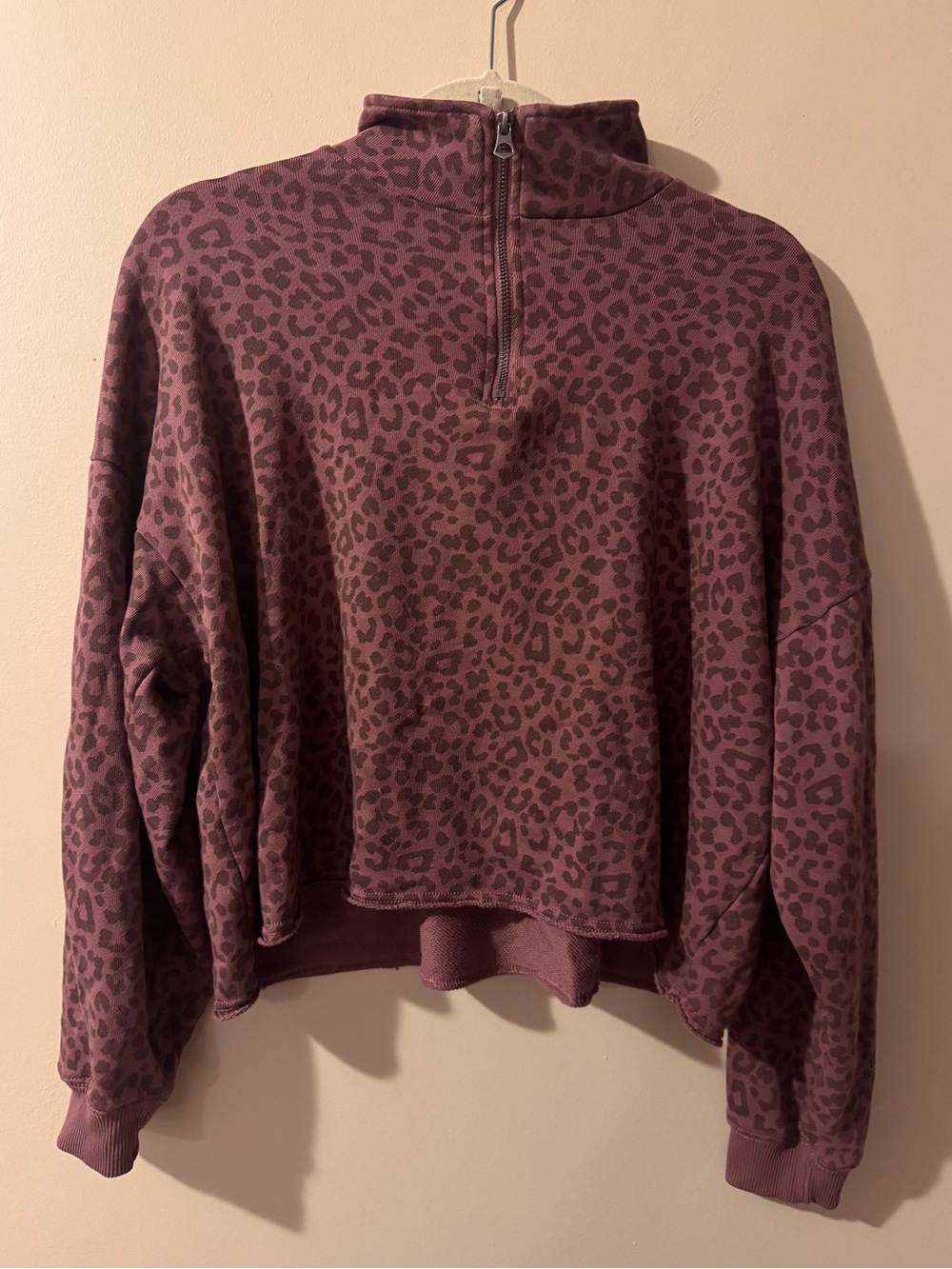 American Eagle Women’s Mauve Leopard Quarter-Zip Pullover Sweater - size medium